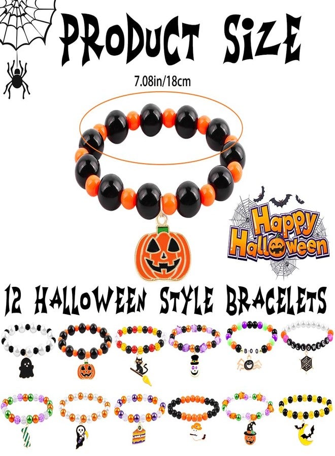 DULEFUN 12pcs Halloween Bracelets for Kids, Halloween Party Favors Bead Bracelets and Charms Set Trick or Treat for Boys Girls Halloween Goodie Bag Fillers - Image 2